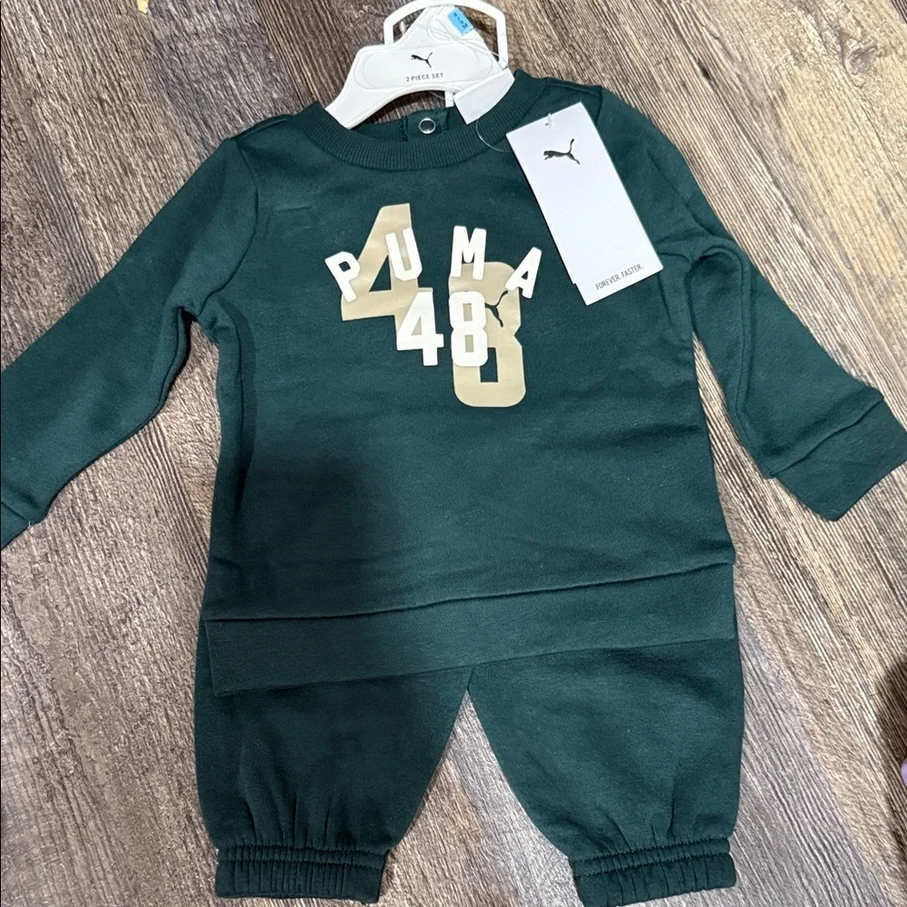 Puma Dark Green Baby Tracksuit with Beige Accents